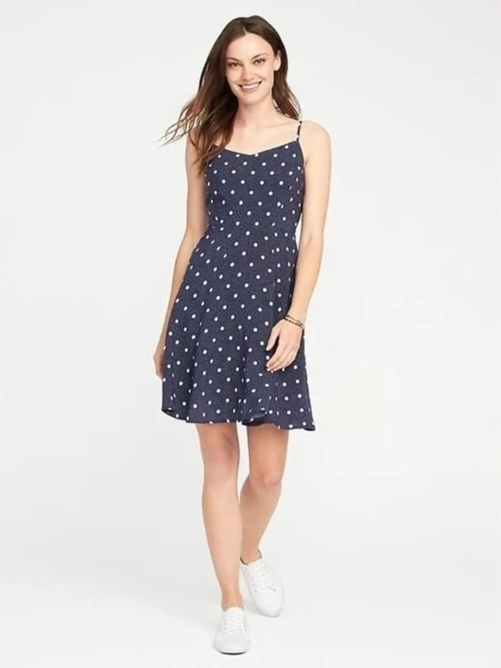 OLD NAVY Cami Dress mini Blue White Polka Dot Smocked Back Womens Large